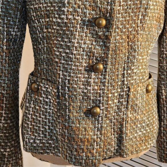 KASPER Brown and Green Tweed Faux Fur Collar Fitted Tailored Blazer Jacket 10P - Picture 5 of 14
